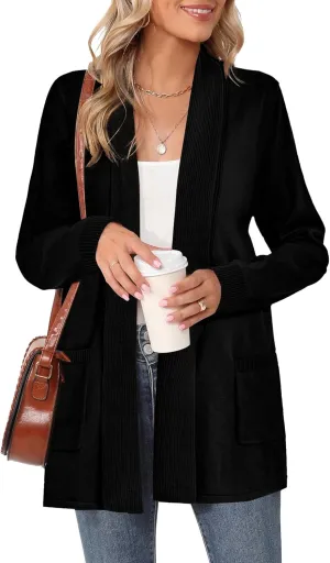 Moss Rose Women's Classic Sweaters Cardigan Long Sleeve Knit Coat Outwear with Pocket Available in Plus Size