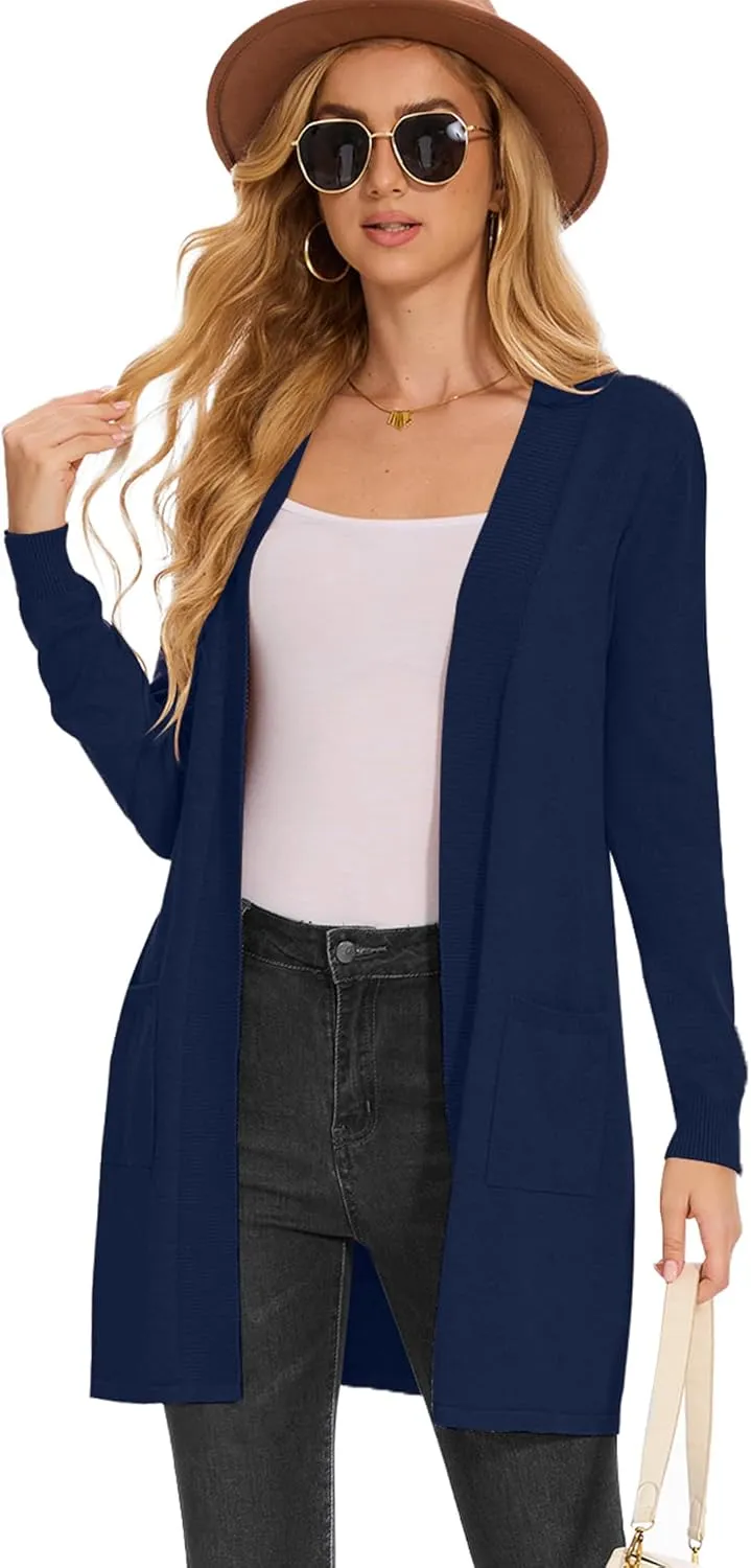 Moss Rose Women's Classic Sweaters Cardigan Long Sleeve Knit Coat Outwear with Pocket Available in Plus Size