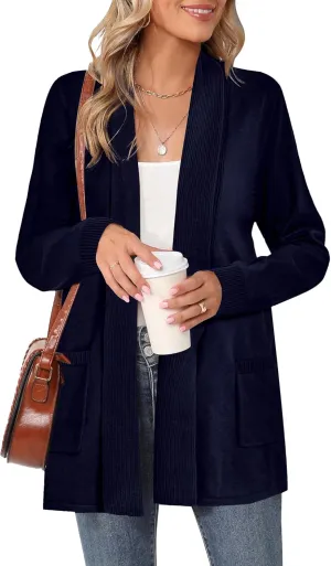 Moss Rose Women's Classic Sweaters Cardigan Long Sleeve Knit Coat Outwear with Pocket Available in Plus Size