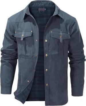 Mr.Stream Men's Lightweight Long Sleeved Snap Plaid Western Cowboy Flannel Lined Shirts Jackets