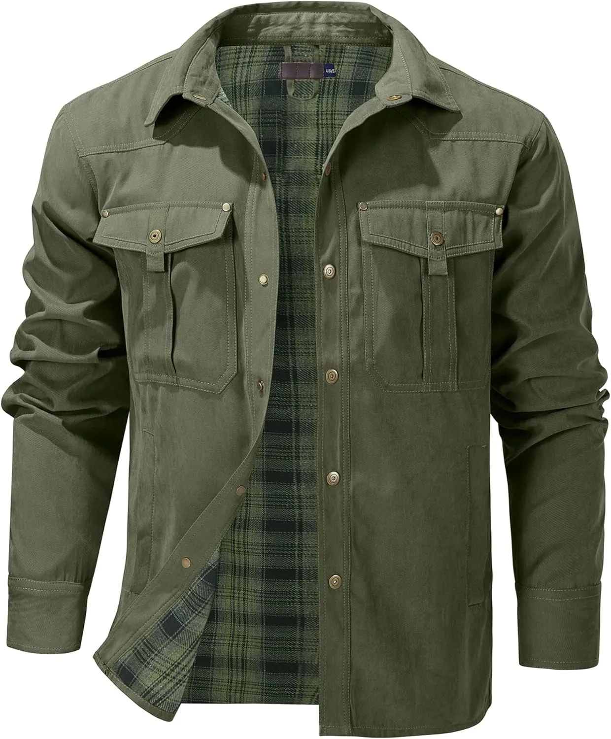 Mr.Stream Men's Lightweight Long Sleeved Snap Plaid Western Cowboy Flannel Lined Shirts Jackets