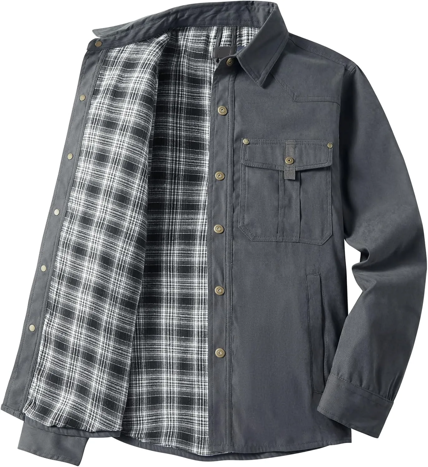 Mr.Stream Men's Lightweight Long Sleeved Snap Plaid Western Cowboy Flannel Lined Shirts Jackets