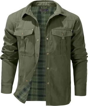 Mr.Stream Men's Lightweight Long Sleeved Snap Plaid Western Cowboy Flannel Lined Shirts Jackets