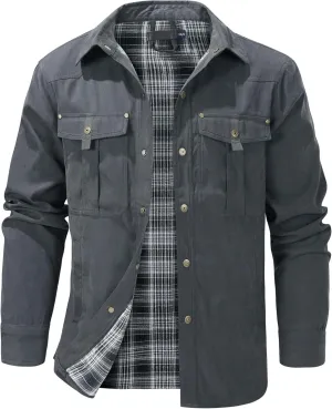 Mr.Stream Men's Lightweight Long Sleeved Snap Plaid Western Cowboy Flannel Lined Shirts Jackets