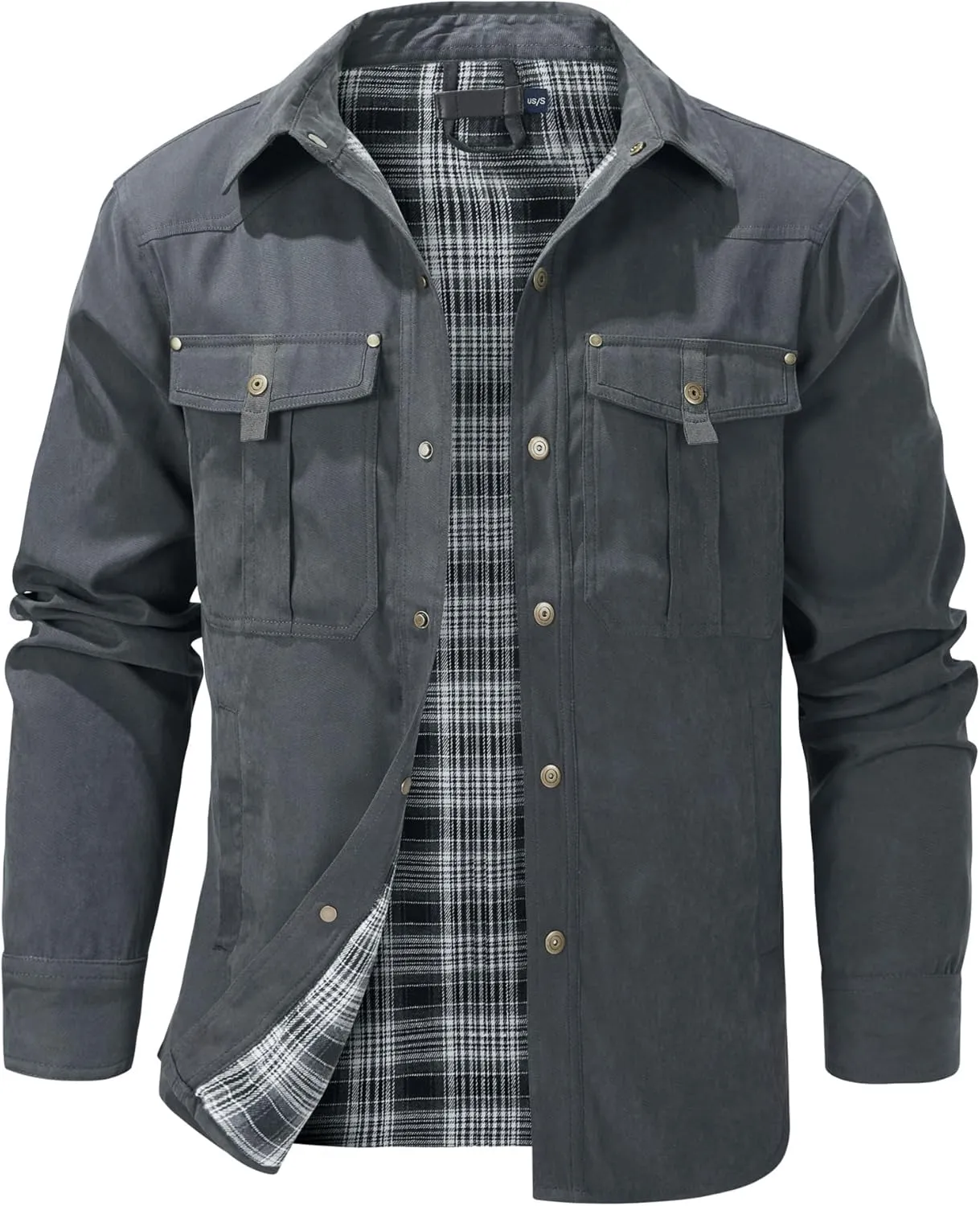Mr.Stream Men's Lightweight Long Sleeved Snap Plaid Western Cowboy Flannel Lined Shirts Jackets