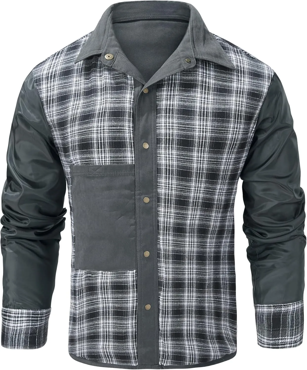 Mr.Stream Men's Lightweight Long Sleeved Snap Plaid Western Cowboy Flannel Lined Shirts Jackets