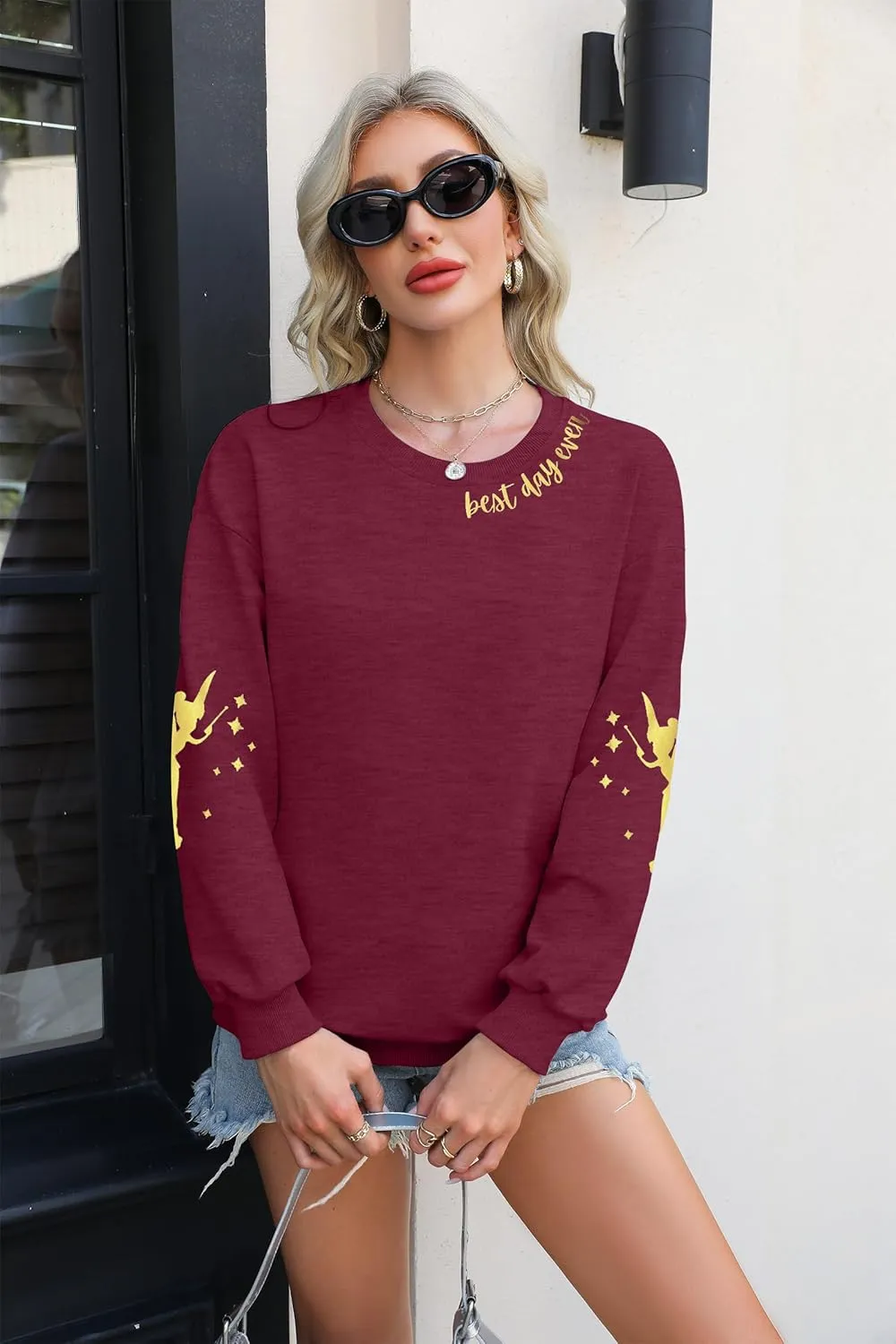 MYHALF Magical Shirt for Women Magic Kingdom Sweatshirt Best Day Long Sleeve Shirts Family Vacation Pullover Tops