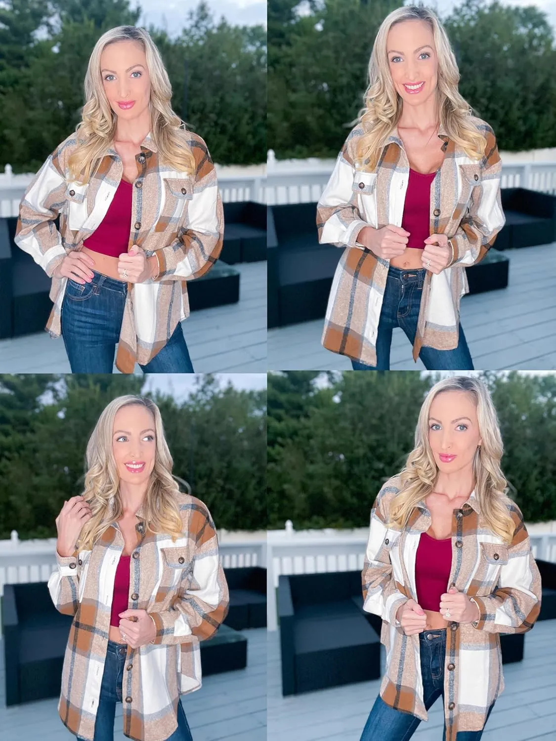 NIeyook Women's Casual Plaid Flannel Shacket Jacket Oversized Button Down Long Sleeve Fall Shirts Jacket Lapel Coats Tops