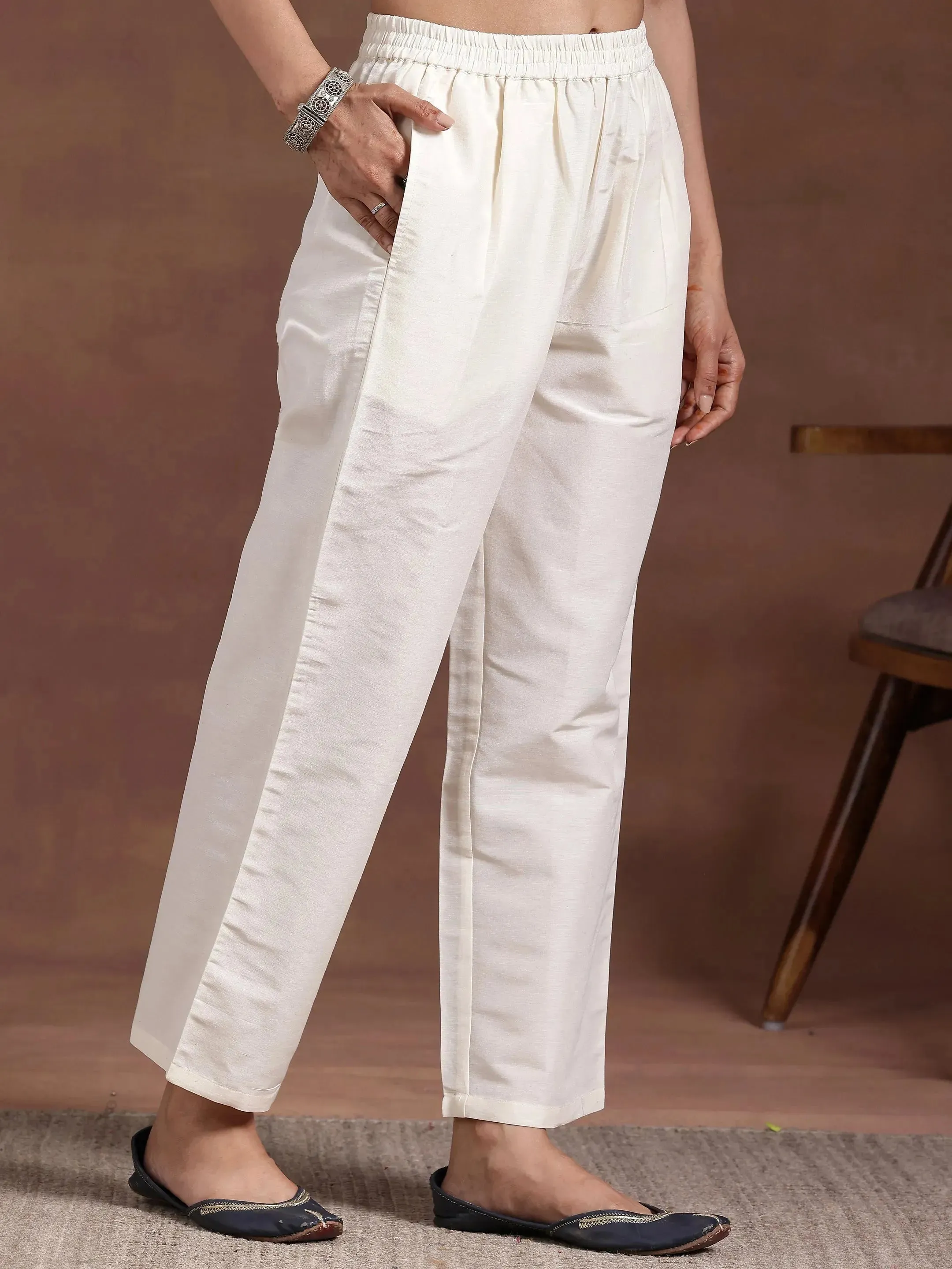 Off White Woven Design Chanderi Silk Straight Suit With Dupatta