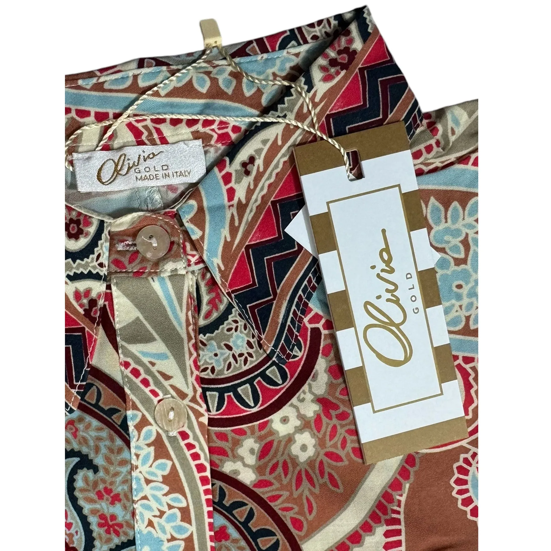 Olivia Kaftan Blue Brown Red Paisley Women Beachwear Hand Made In Italy