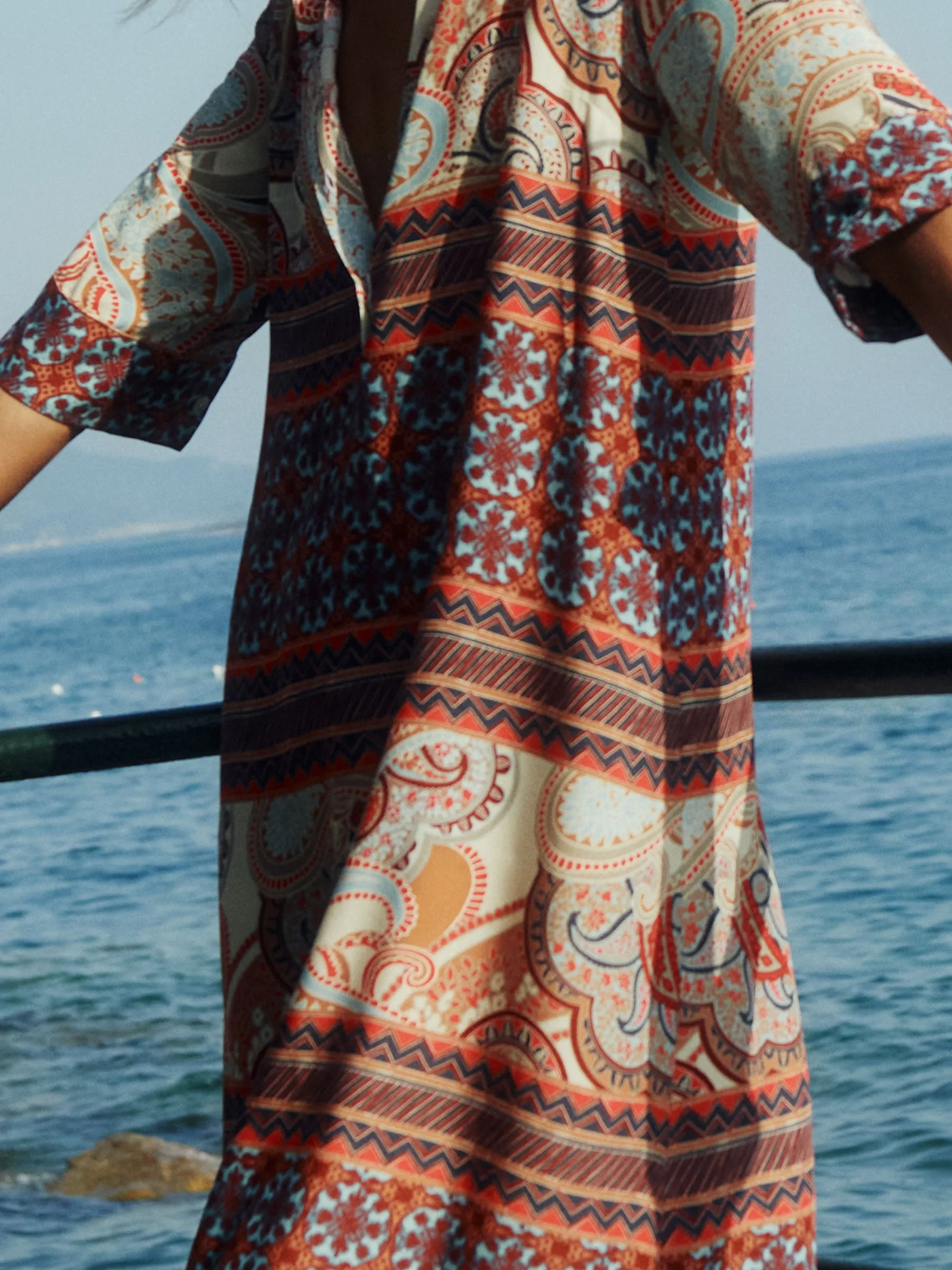 Olivia Kaftan Blue Brown Red Paisley Women Beachwear Hand Made In Italy