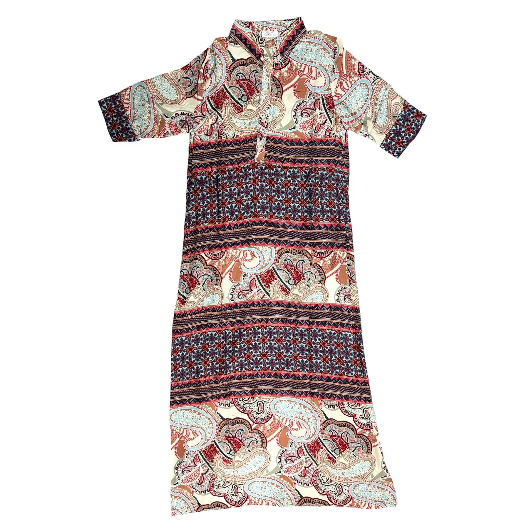 Olivia Kaftan Blue Brown Red Paisley Women Beachwear Hand Made In Italy
