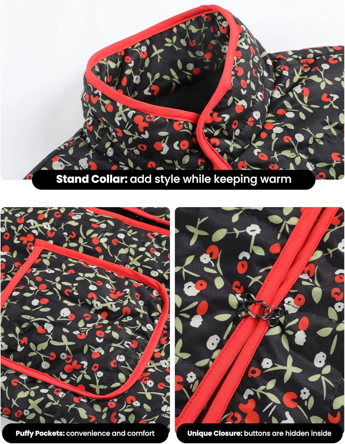 Omoone Women's Cropped Quilted Jacket Floral Printed LightWeight Padded Puffer Cardigan Coat Outwear