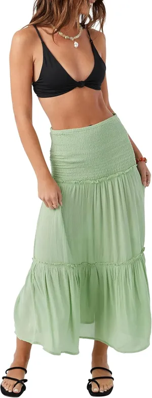 O'NEILL Women's Ruched Tier Midi Skirt - Comfortable and Lightweight Midi Length Skirt for Women with Elastic Waist