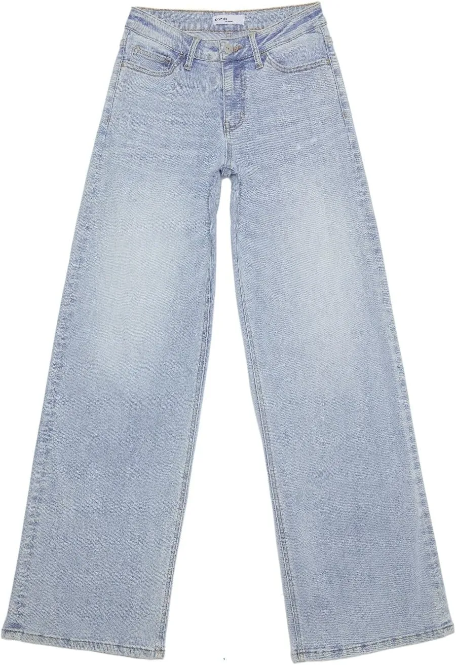 ONESO Wide Leg for Women Mid Low Rise Baggy Jeans Distressed Pants Stretchy Bottom Lady Basic Comfortable Denim