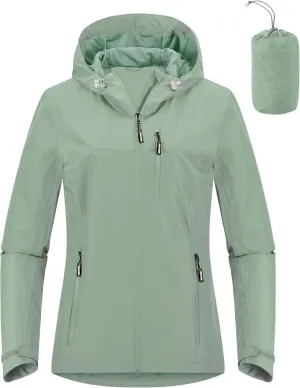 Outdoor Ventures Packable Rain Jacket Women Lightweight Waterproof Raincoat with Hood Cycling Bike Jacket