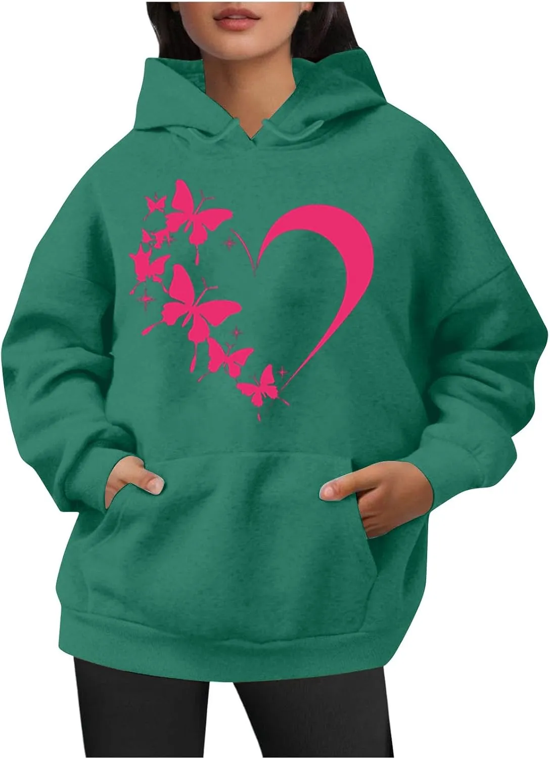 Oversized Y2k Hoodies Women Graphic Sweatshirt Long Sleeve Pullover Top Cute Heart Print Valentine's Day Outfits