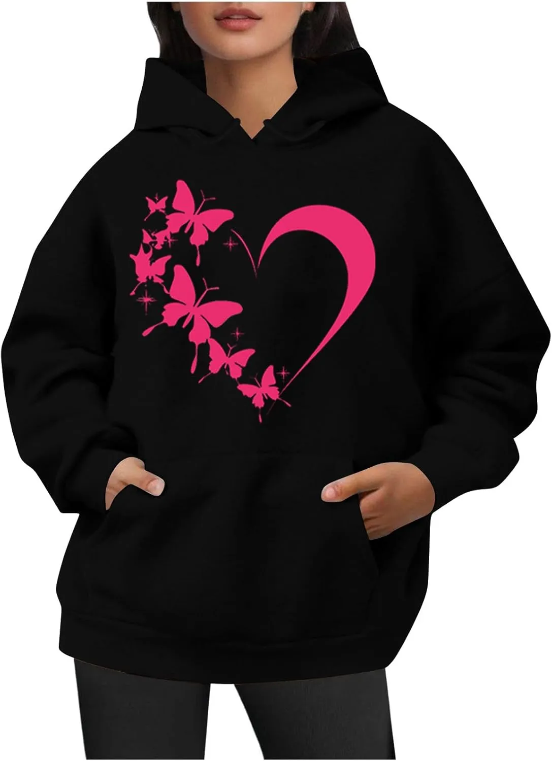 Oversized Y2k Hoodies Women Graphic Sweatshirt Long Sleeve Pullover Top Cute Heart Print Valentine's Day Outfits
