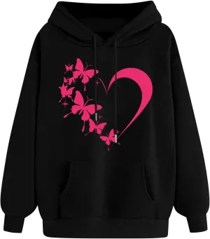 Oversized Y2k Hoodies Women Graphic Sweatshirt Long Sleeve Pullover Top Cute Heart Print Valentine's Day Outfits