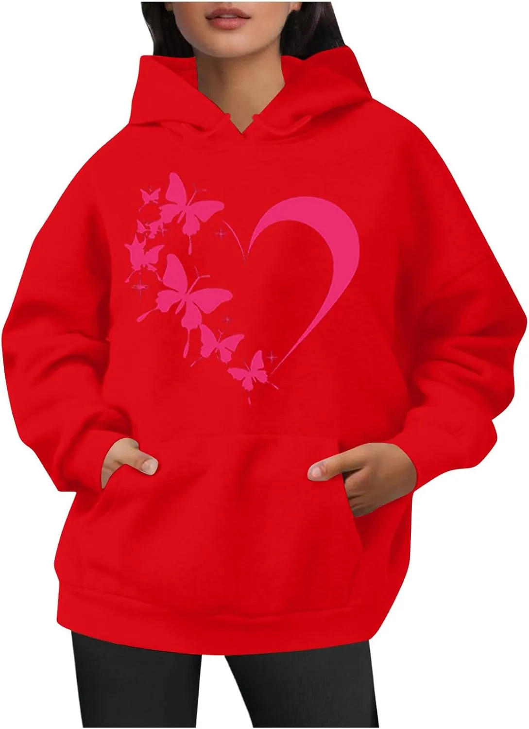 Oversized Y2k Hoodies Women Graphic Sweatshirt Long Sleeve Pullover Top Cute Heart Print Valentine's Day Outfits
