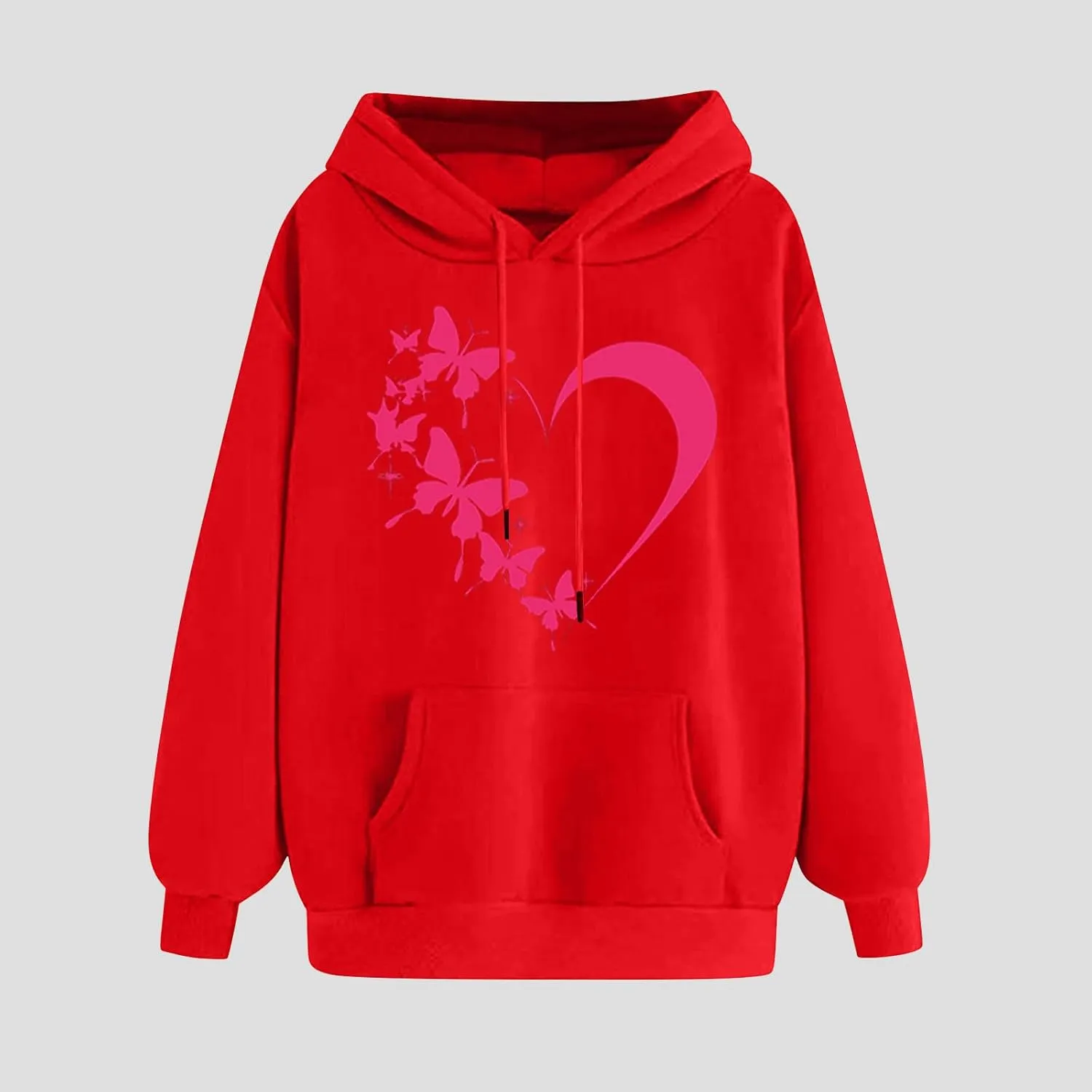 Oversized Y2k Hoodies Women Graphic Sweatshirt Long Sleeve Pullover Top Cute Heart Print Valentine's Day Outfits