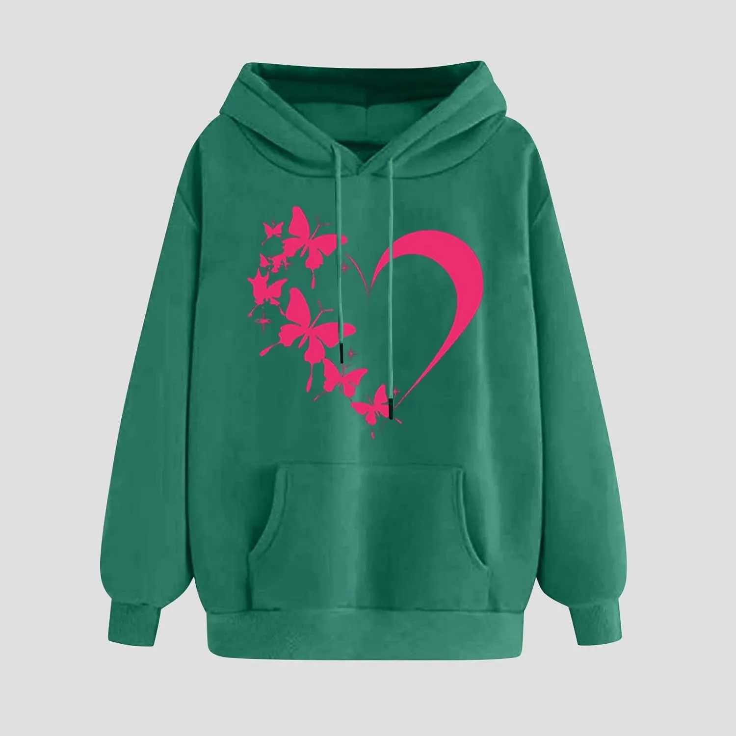 Oversized Y2k Hoodies Women Graphic Sweatshirt Long Sleeve Pullover Top Cute Heart Print Valentine's Day Outfits