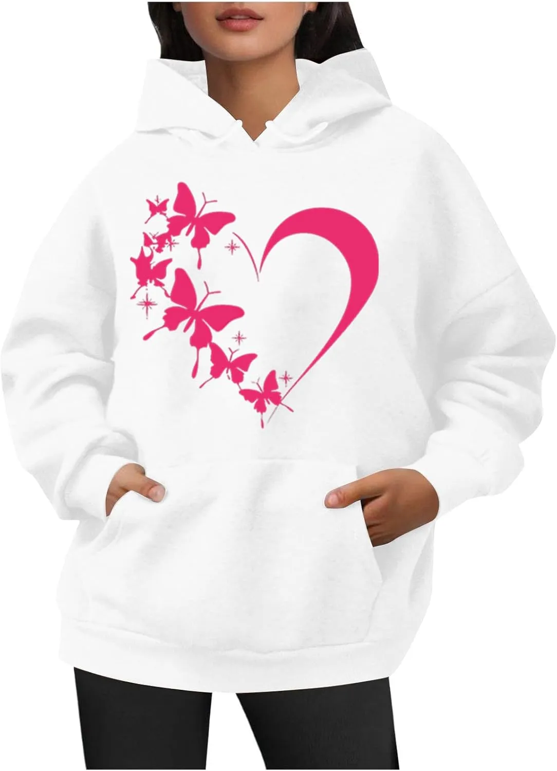 Oversized Y2k Hoodies Women Graphic Sweatshirt Long Sleeve Pullover Top Cute Heart Print Valentine's Day Outfits