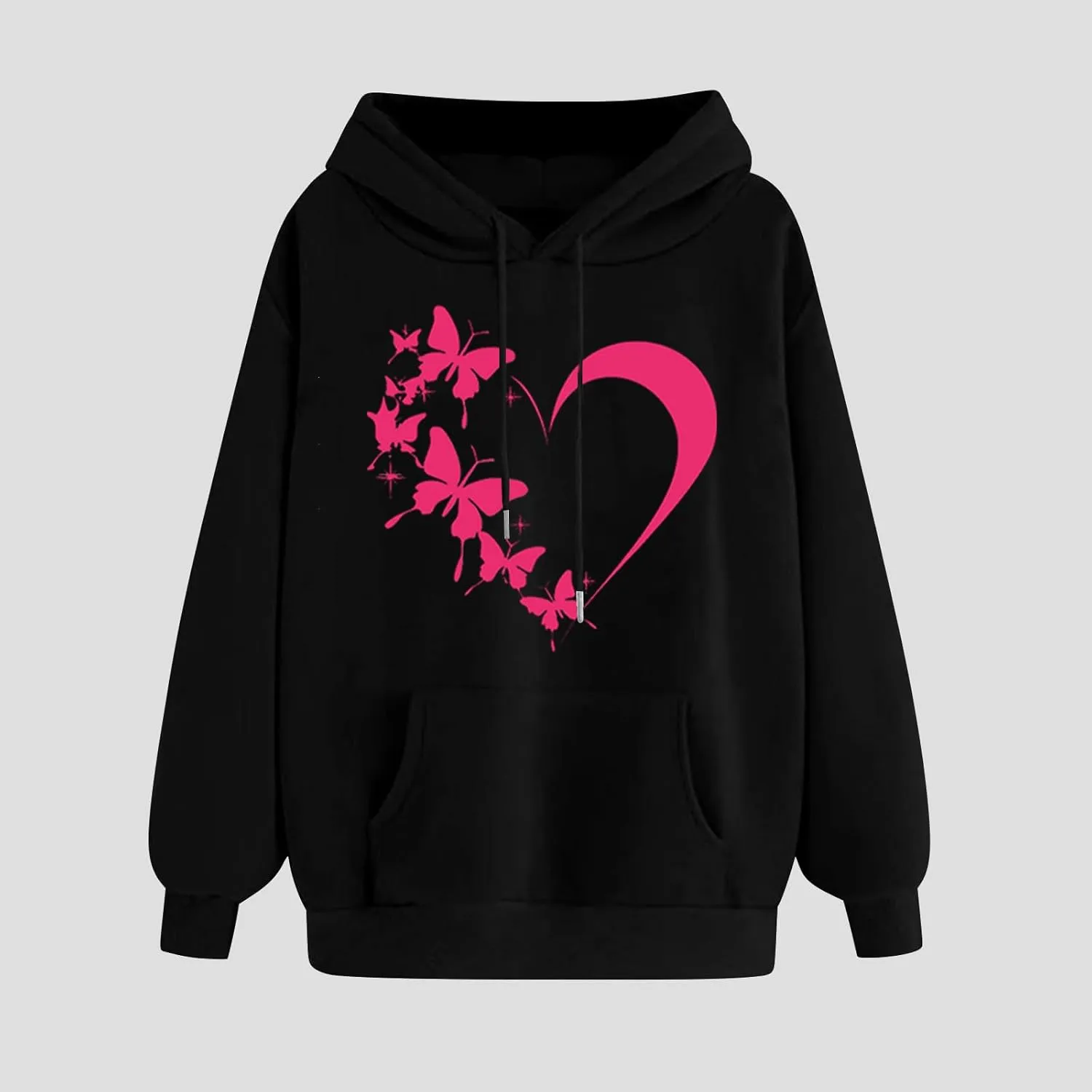 Oversized Y2k Hoodies Women Graphic Sweatshirt Long Sleeve Pullover Top Cute Heart Print Valentine's Day Outfits