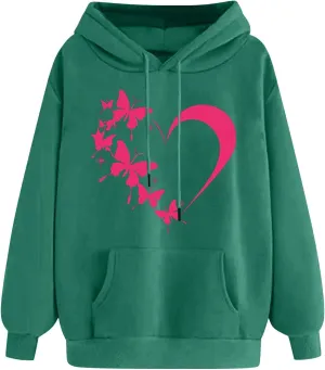 Oversized Y2k Hoodies Women Graphic Sweatshirt Long Sleeve Pullover Top Cute Heart Print Valentine's Day Outfits