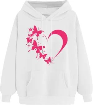 Oversized Y2k Hoodies Women Graphic Sweatshirt Long Sleeve Pullover Top Cute Heart Print Valentine's Day Outfits