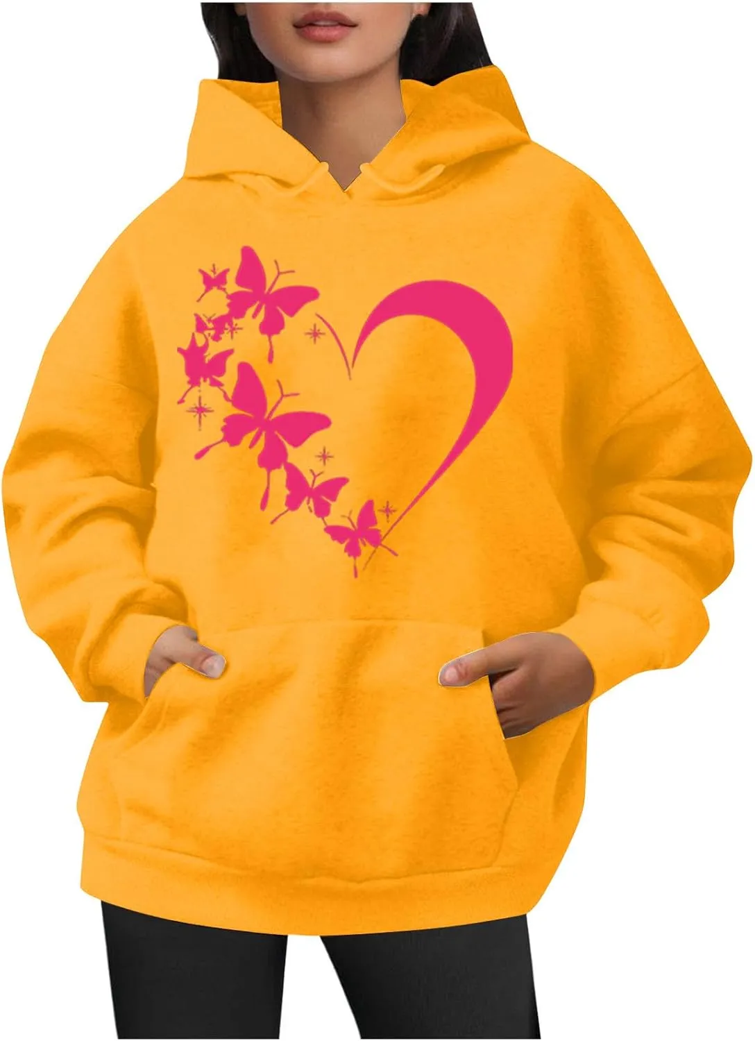 Oversized Y2k Hoodies Women Graphic Sweatshirt Long Sleeve Pullover Top Cute Heart Print Valentine's Day Outfits