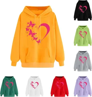 Oversized Y2k Hoodies Women Graphic Sweatshirt Long Sleeve Pullover Top Cute Heart Print Valentine's Day Outfits