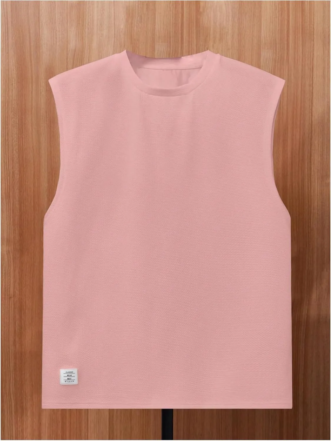 OYOANGLE Men's Letter Patched Textured Sleeveless Crew Neck Tank Tops Workout Athletic Casual Shirts