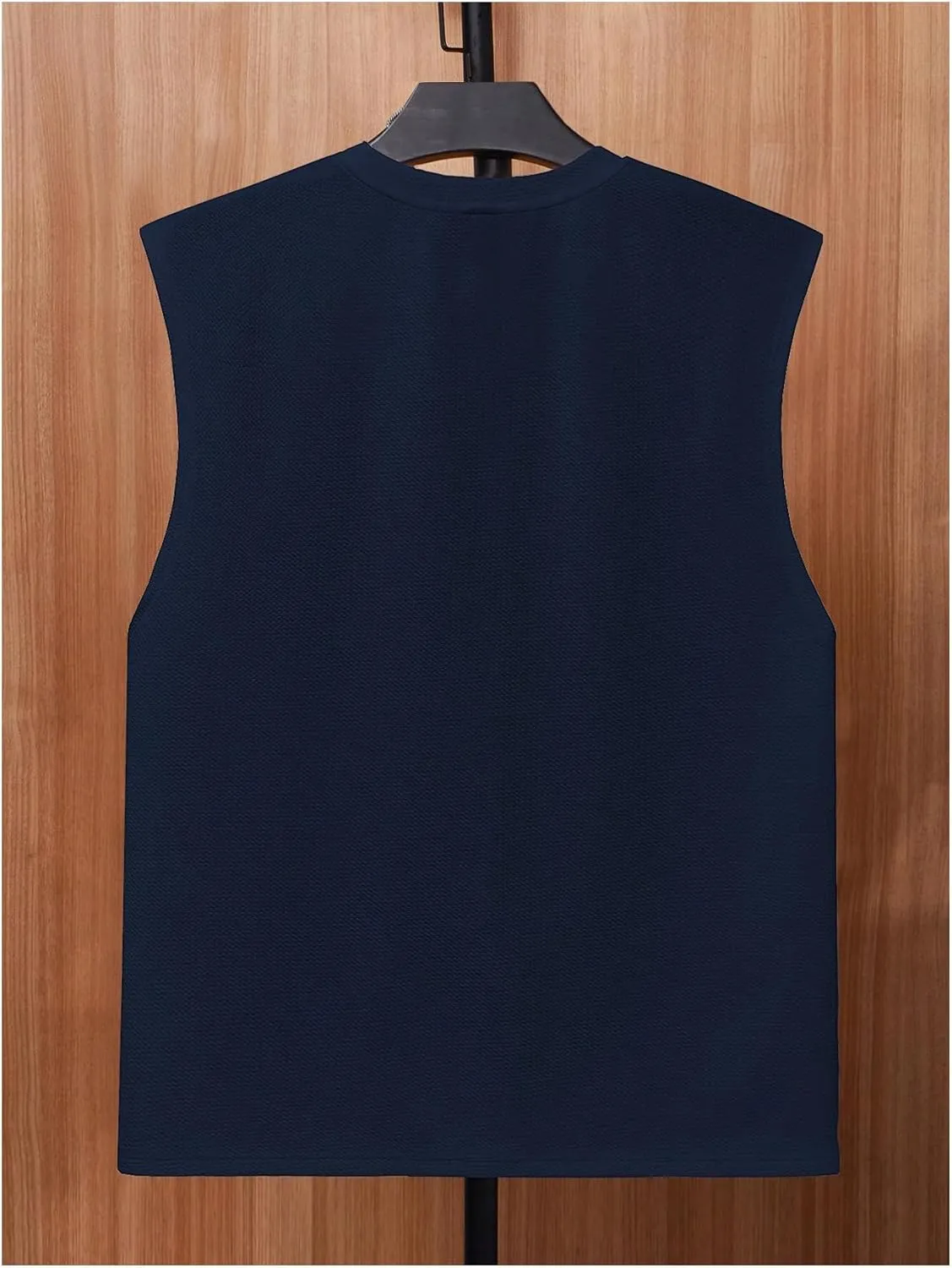OYOANGLE Men's Letter Patched Textured Sleeveless Crew Neck Tank Tops Workout Athletic Casual Shirts