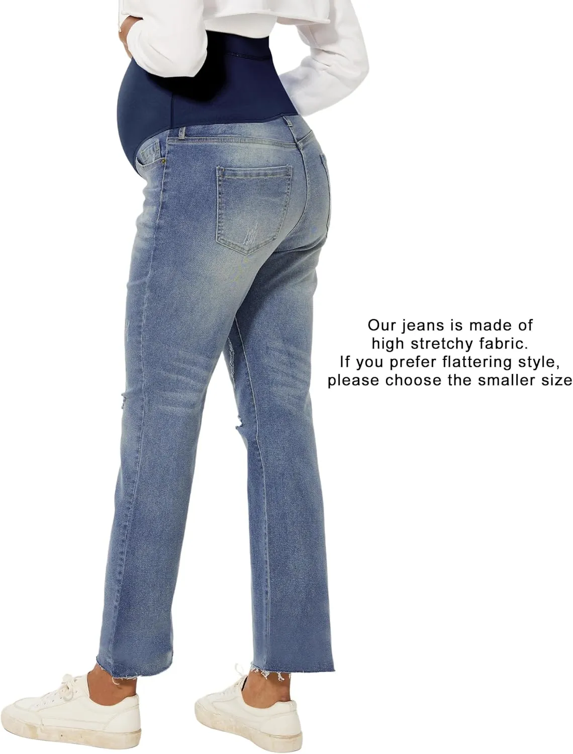 Peauty Maternity Ripped-Jeans Straight Leg Distressed Knee-Slit Comfortable Stretch Over The Belly Support Pregnancy-Pants