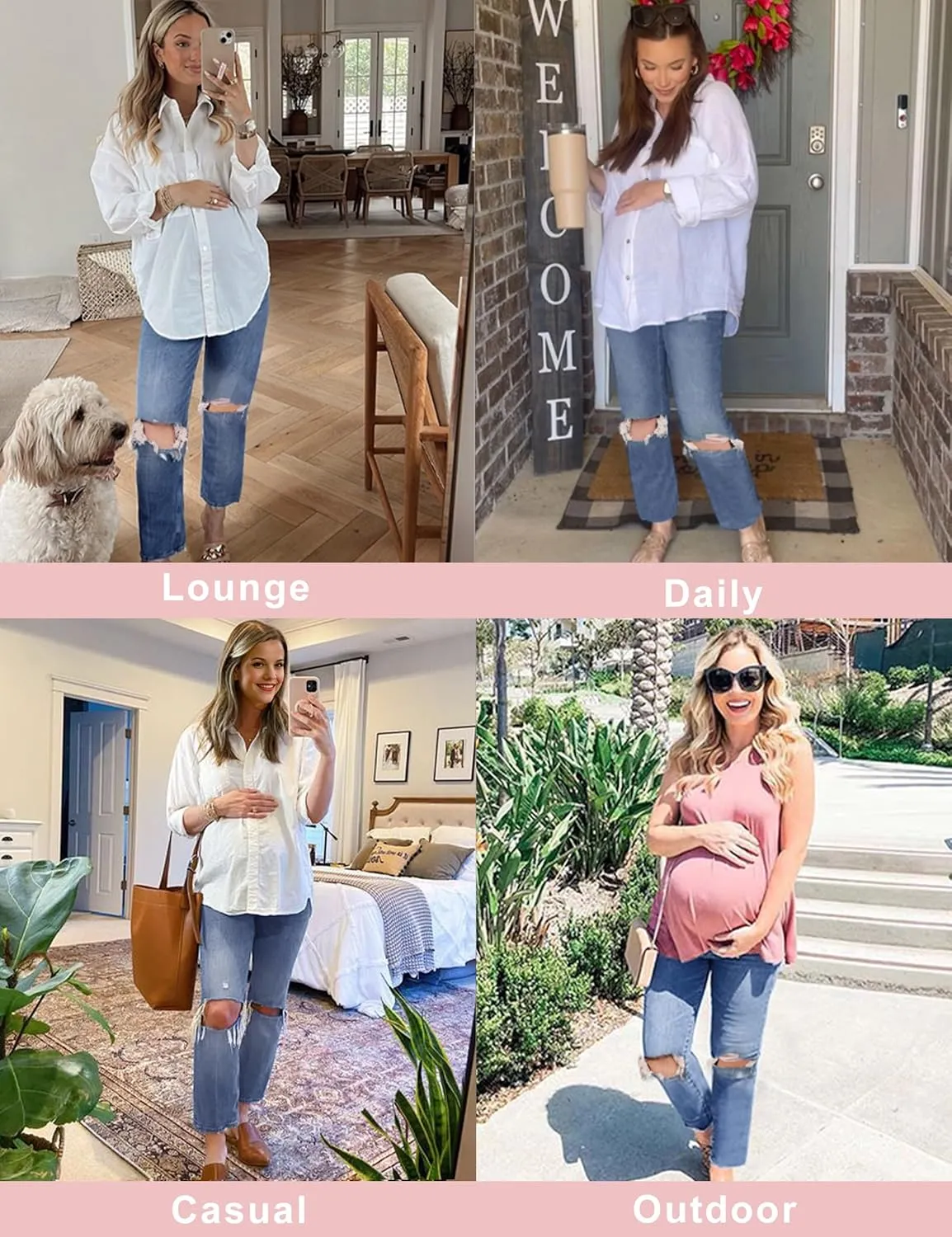 Peauty Maternity Ripped-Jeans Straight Leg Distressed Knee-Slit Comfortable Stretch Over The Belly Support Pregnancy-Pants