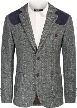 PJ PAUL JONES Men's Blazer Herringbone Tweed Sport Coats Two Button Wool Blend Formal Jacket