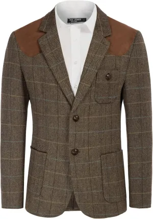 PJ PAUL JONES Men's Blazer Herringbone Tweed Sport Coats Two Button Wool Blend Formal Jacket