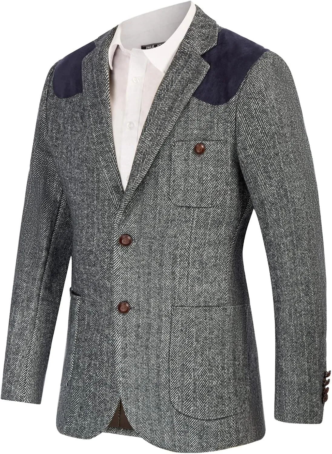PJ PAUL JONES Men's Blazer Herringbone Tweed Sport Coats Two Button Wool Blend Formal Jacket