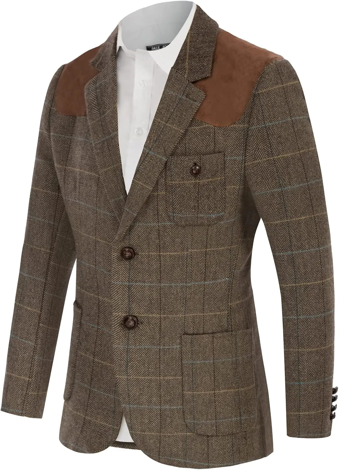 PJ PAUL JONES Men's Blazer Herringbone Tweed Sport Coats Two Button Wool Blend Formal Jacket