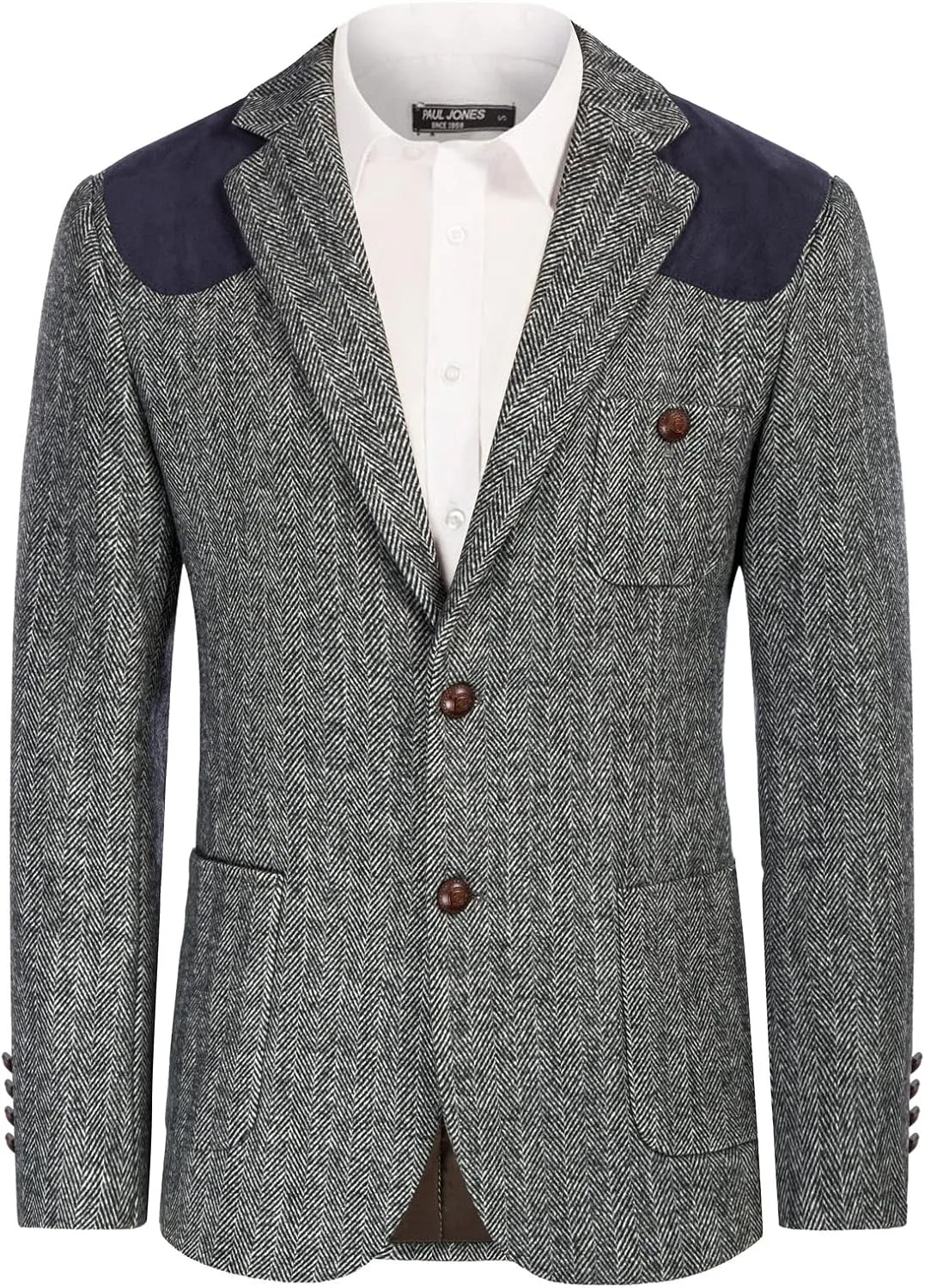PJ PAUL JONES Men's Blazer Herringbone Tweed Sport Coats Two Button Wool Blend Formal Jacket