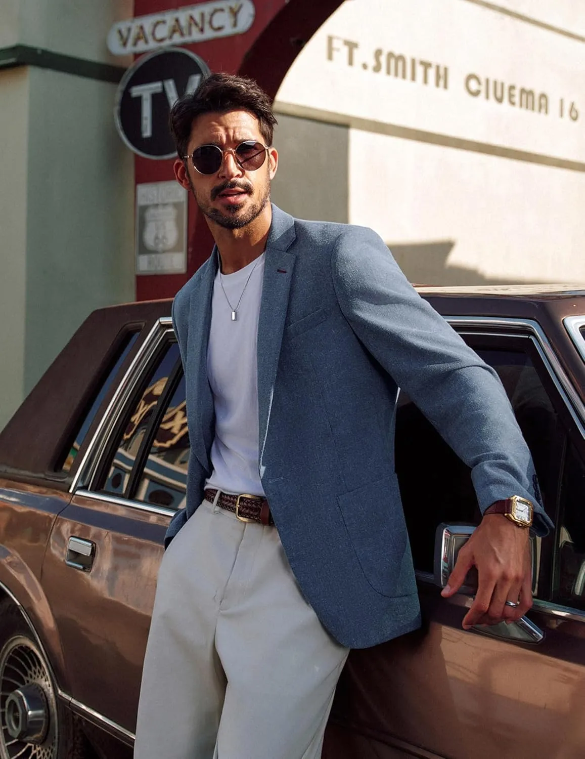 PJ PAUL JONES Men's Linen Casual Blazer Sport Coats Lightweight One Button Suit Jacket for Summer