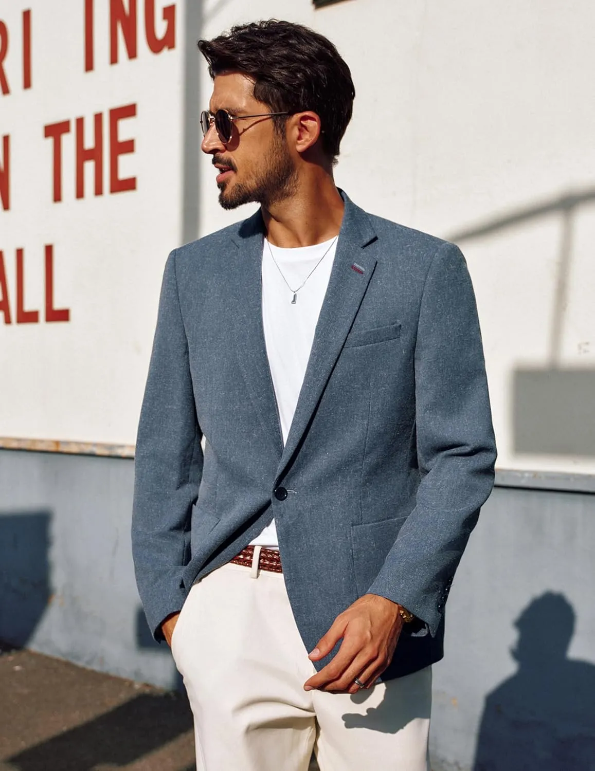 PJ PAUL JONES Men's Linen Casual Blazer Sport Coats Lightweight One Button Suit Jacket for Summer