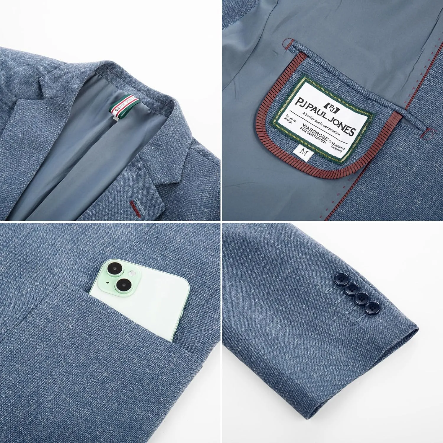 PJ PAUL JONES Men's Linen Casual Blazer Sport Coats Lightweight One Button Suit Jacket for Summer