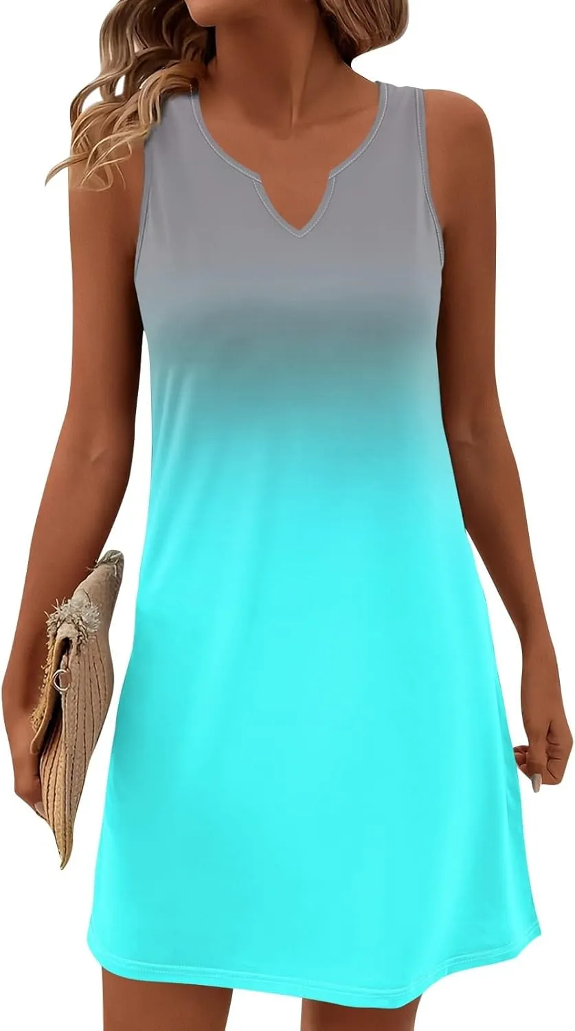 Plus Size Sleeveless Trendy Sundress Ladies Summer Fitness V Neck Comfortable Dresses for Women Loose Fitting