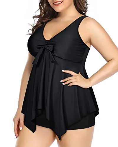Plus Size Tankini Swimsuits For Women With Shorts Bathing Suits-Black