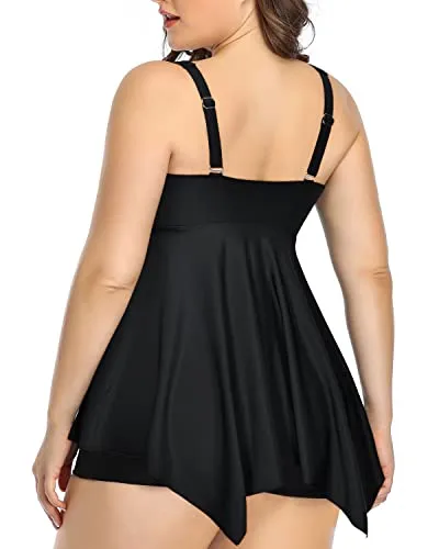 Plus Size Tankini Swimsuits For Women With Shorts Bathing Suits-Black