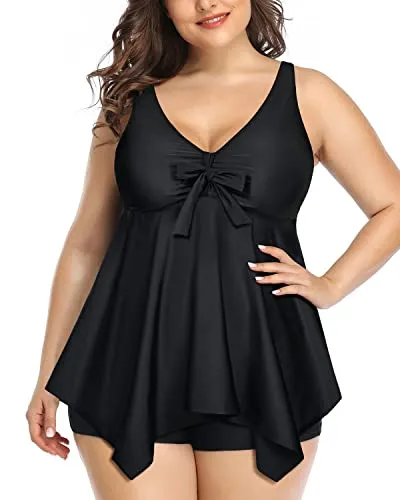 Plus Size Tankini Swimsuits For Women With Shorts Bathing Suits-Black