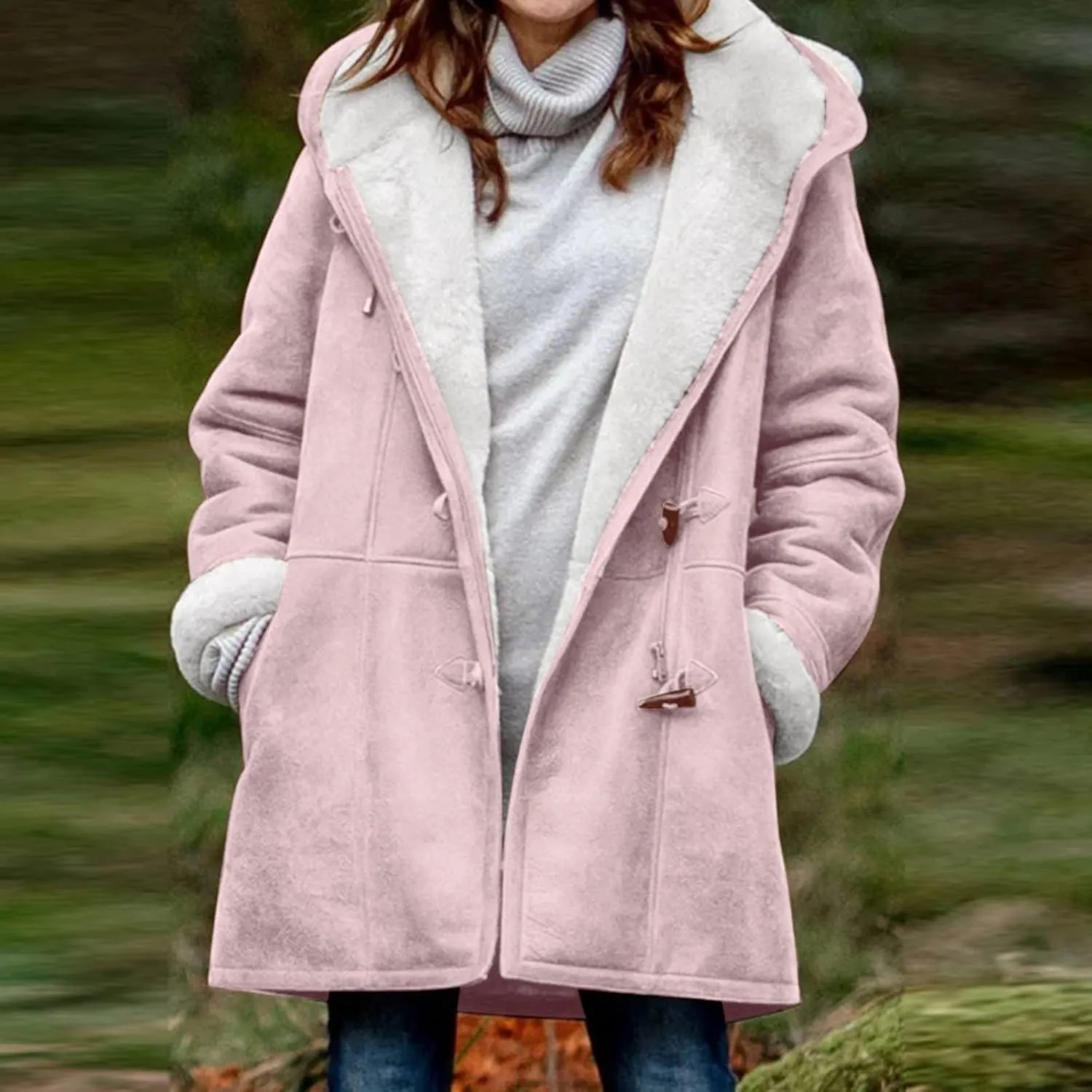 Plus Size Winter Coats for Women 2024 Warm Sherpa Fleece Lined Distressed Jackets Hooded Parka Faux Suede Pea Coat Outerwear