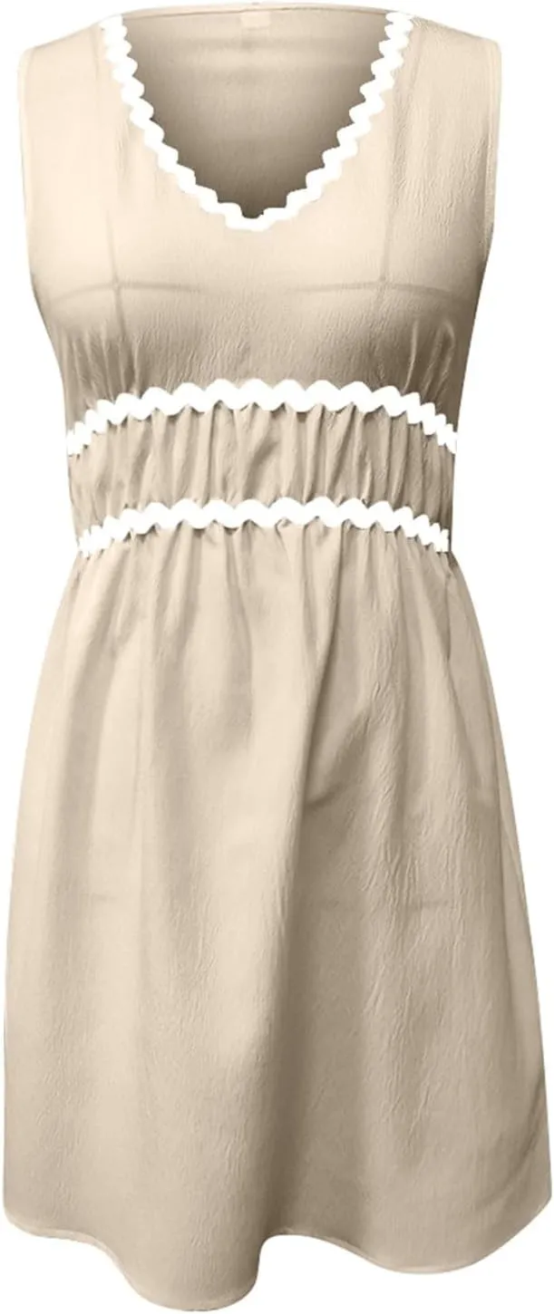 PTOLOCIF Spring/Summer New Comfortable Casual V Neck Sleeveless Waist Age Reducing Dress Dress for Women Petite Size